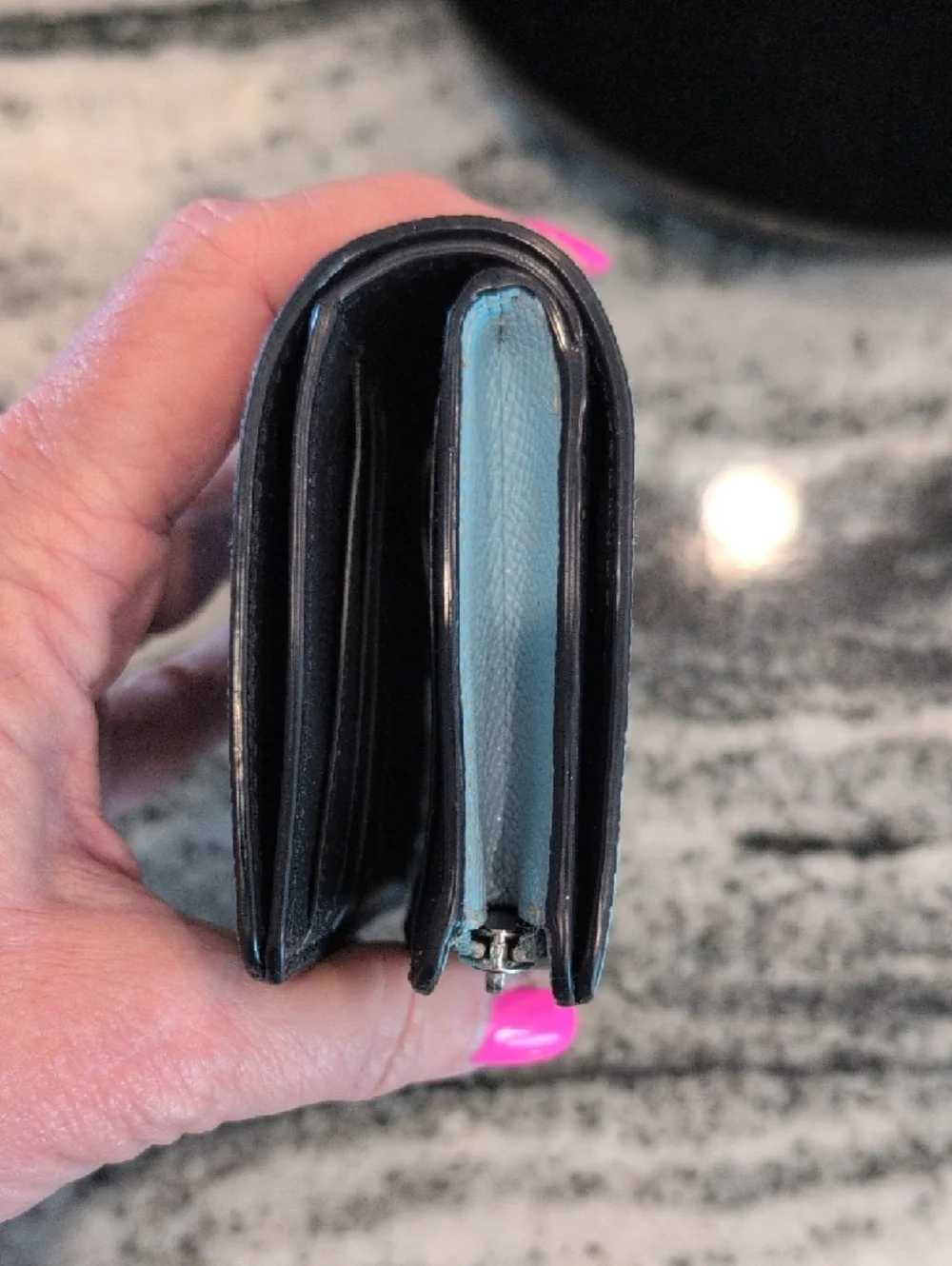 Coach Light Blue Leather Compact Wallet with Silver Logo - Picture 6 of 9